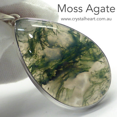 Moss Agate l Pendant | 925 Sterling Silver | Quality Setting | Verdant organic looking inclusions of vivid green Chlorite in Clear Quartz | Balance the Branches in your Path | Clear Lungs | Strengthen Nervous system | Genuine gems from Crystal Heart Melbourne Australia since 1986