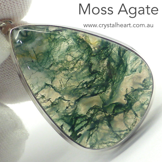 Moss Agate Pendant, Teardrop,  925 Silver, r2