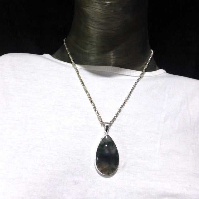 Moss Agate l Pendant | 925 Sterling Silver | Quality Setting | Verdant organic looking inclusions of vivid green Chlorite in Clear Quartz | Balance the Branches in your Path | Clear Lungs | Strengthen Nervous system | Genuine gems from Crystal Heart Melbourne Australia since 1986