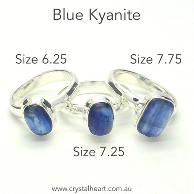 Blue Kyanite Rings |  Cabochons nice colour clarity | 925 Sterling Silver  | Bezel Set Open Back | Uplift and protect the Heart | Doesn't hold Negativity | Protects from electromagnetic radiation | US Size 6.25,7.25,7.75 | Taurus Libra Aries Gemstone | Genuine Gems from Crystal Heart Melbourne Australia since 1986