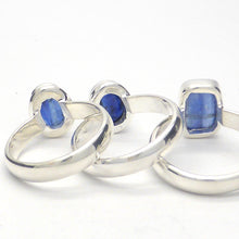 Load image into Gallery viewer, Blue Kyanite Rings |  Cabochons nice colour clarity | 925 Sterling Silver  | Bezel Set Open Back | Uplift and protect the Heart | Doesn&#39;t hold Negativity | Protects from electromagnetic radiation | US Size 6.25,7.25,7.75 | Taurus Libra Aries Gemstone | Genuine Gems from Crystal Heart Melbourne Australia since 1986