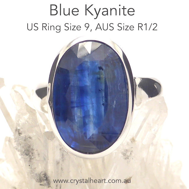 Blue Kyanite Ring, Faceted Oval | 925 Sterling Silver | US Size 9 | AUS or UK Size  R1/2 | Uplift and protect the Heart | Taurus Libra Aries Gemstone | Genuine Gems from Crystal Heart Melbourne Australia since 1986