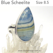 Load image into Gallery viewer, Blue Scheelite Ring | Cabochon Teardrop | 925 Sterling Silver | Bezel Set | Open Back | Genuine Gems from Crystal Heart Melbourne Australia since 1986
