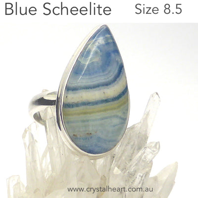 Blue Scheelite Ring | Cabochon Teardrop | 925 Sterling Silver | Bezel Set | Open Back | Genuine Gems from Crystal Heart Melbourne Australia since 1986