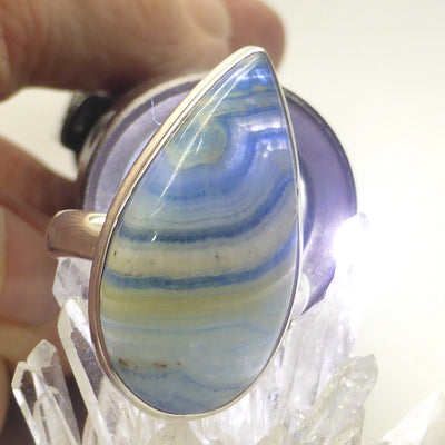 Blue Scheelite Ring | Cabochon Teardrop | 925 Sterling Silver | Bezel Set | Open Back | Genuine Gems from Crystal Heart Melbourne Australia since 1986