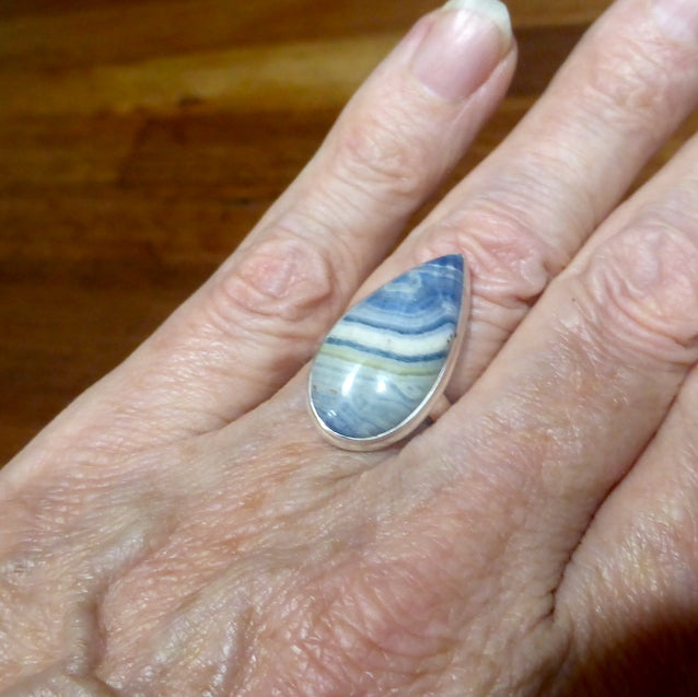 Blue Scheelite Ring | Cabochon Teardrop | 925 Sterling Silver | Bezel Set | Open Back | Genuine Gems from Crystal Heart Melbourne Australia since 1986