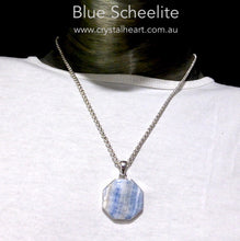 Load image into Gallery viewer, Blue Scheelite | Unusual Octagonal Cabochon | 925 Sterling Silver | Bezel Set | Open Back | Genuine Gems from Crystal Heart Melbourne Australia since 1986