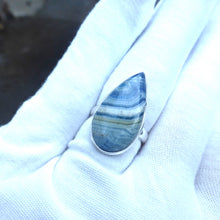 Load image into Gallery viewer, Blue Scheelite Ring | Cabochon Teardrop | 925 Sterling Silver | Bezel Set | Open Back | Genuine Gems from Crystal Heart Melbourne Australia since 1986