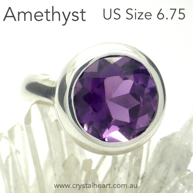 Amethyst Ring, Faceted Round, 925 Silver k2