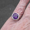 Brazilian Amethyst Ring | Faceted Round | AAA Grade | Beautiful deep violet flame purple | 925 Sterling silver | US size 7.65 | AUS N | Genuine Gems from Crystal Heart Melbourne Australia since 1986
