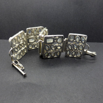 Stunning Rainbow Moonstone Bracelet | 925 Sterling Silver | 5 panels contain a total of 44 faceted stones all with good Blue Flash | Toggle Clasp | Genuine gems from Crystal Heart Carlton Australia since 1986