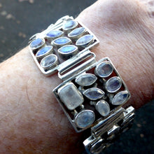 Load image into Gallery viewer, Stunning Rainbow Moonstone Bracelet | 925 Sterling Silver | 5 panels contain a total of 44 faceted stones all with good Blue Flash | Toggle Clasp | Genuine gems from Crystal Heart Carlton Australia since 1986