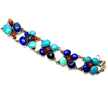 Load image into Gallery viewer, Lapis Lazuli, Coral and Turquoise Bracelet | 925 Sterling Silver | Traditional Design | Genuine Gemstones from Crystal Heart Melbourne Australia since 1986