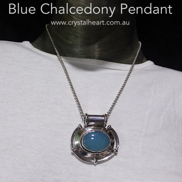 Large Blue Chalcedony Pendant | constant sky blue | Steampunk design | Peace Tranquility Healing | 925 Sterling Silver | Spiritual progress | Genuine Gems from Crystal Heart Melbourne Australia since 1986