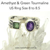 Faceted Amethyst and Green Tourmaline Ring | 925 Sterling Silver | Hexagonal Geometric Design | US Size 8 to 8.5 | Quality Italian Unisex Design | Genuine Gems from Crystal Heart Melbourne Australia  since 1986