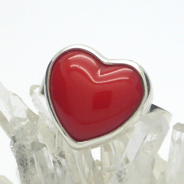 Red Coral Heart Ring, 925 Silver, kt