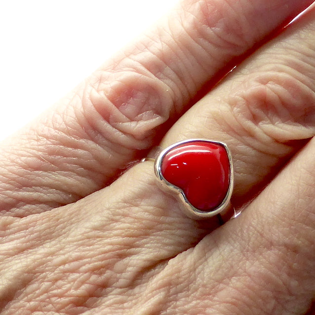 Red Coral Heart ring | Reconstituted Coral | 925 Sterling Silver | Powerful Imagery of Love |  Genuine Gemstones from Crystal Heart Melbourne Australia since 1986