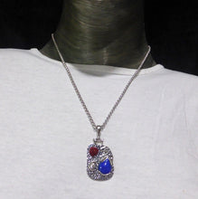 Load image into Gallery viewer, Lapis Lazuli Pendant | Teardrop Lapis and carved Red Coral Rose on Freeform Silver backing |C 925 Sterling Silver | Open Back | Meditation | Mindfulness | Inner Truth | Genuine Gems from Crystal Heart Melbourne Australia since 1986