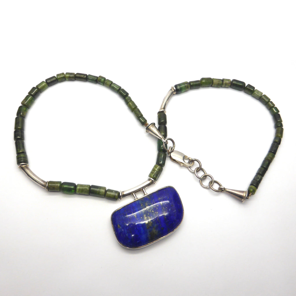 Stunning Green Tourmaline Necklace | Natural Crystals drilled as beads | Lapis Lazuli Pendant | Substantial 925 Sterling Silver Findings | Mindfulness | Inner Truth | Genuine Gems from Crystal Heart Melbourne Australia since 1986