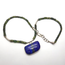 Load image into Gallery viewer, Stunning Green Tourmaline Necklace | Natural Crystals drilled as beads | Lapis Lazuli Pendant | Substantial 925 Sterling Silver Findings | Mindfulness | Inner Truth | Genuine Gems from Crystal Heart Melbourne Australia since 1986