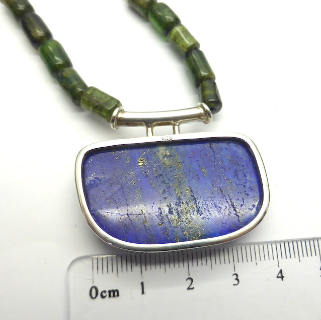 Stunning Green Tourmaline Necklace | Natural Crystals drilled as beads | Lapis Lazuli Pendant | Substantial 925 Sterling Silver Findings | Mindfulness | Inner Truth | Genuine Gems from Crystal Heart Melbourne Australia since 1986