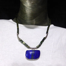 Load image into Gallery viewer, Stunning Green Tourmaline Necklace | Natural Crystals drilled as beads | Lapis Lazuli Pendant | Substantial 925 Sterling Silver Findings | Mindfulness | Inner Truth | Genuine Gems from Crystal Heart Melbourne Australia since 1986