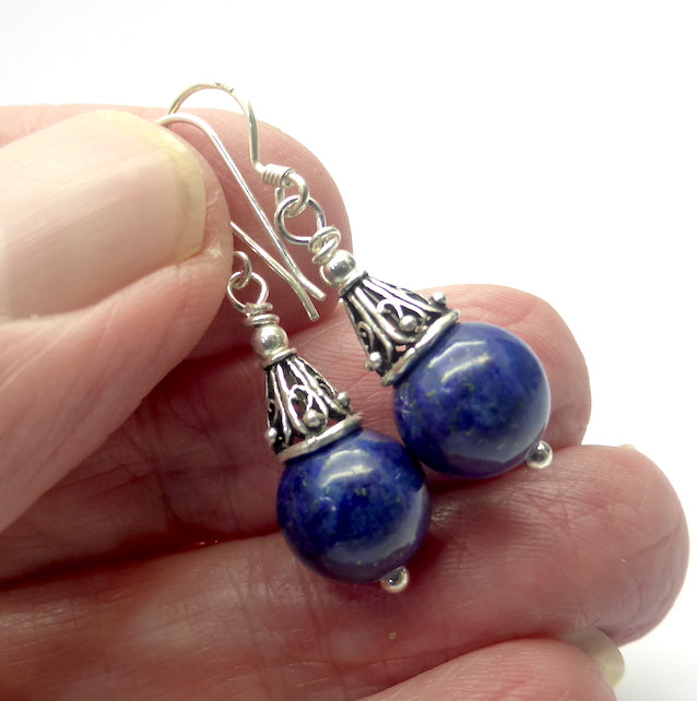Lapis Earrings, 10 mm beads, 925 Silver, nx