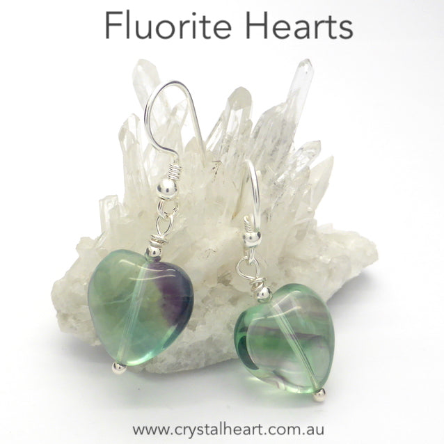 Fluorite Heart Earrings, 925 Silver, nx2