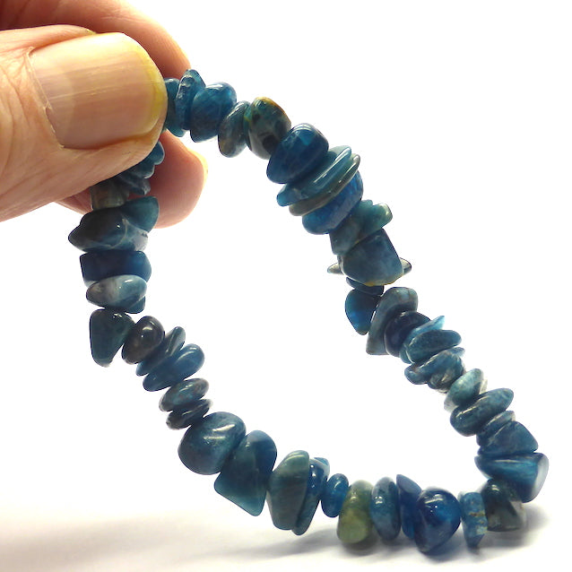 Deep Blue Apatite Stretch Bracelet | Large freeform tumble  polished chips | Integrate Physical & Spiritual | Genuine Gems from Crystal Heart Melbourne Australia since 1986