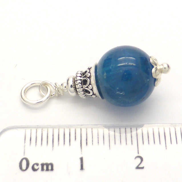 Lovely Translucent 11 mm bead of Blue Apatite | Pendant | 925 Sterling Silver  | Fair Trade | Genuine Gems from Crystal Heart Melbourne Australia since 1986