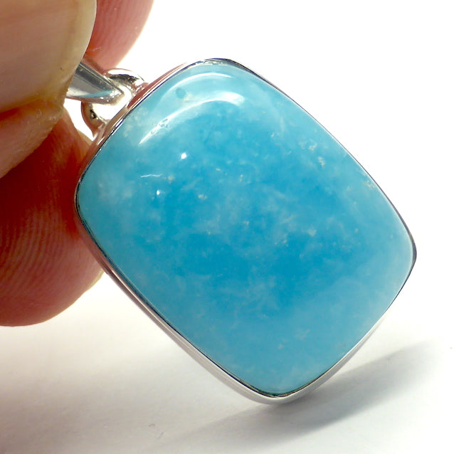Smithsonite Sky Blue Pendant, Oblong Cabochon, 925 Silver, r4