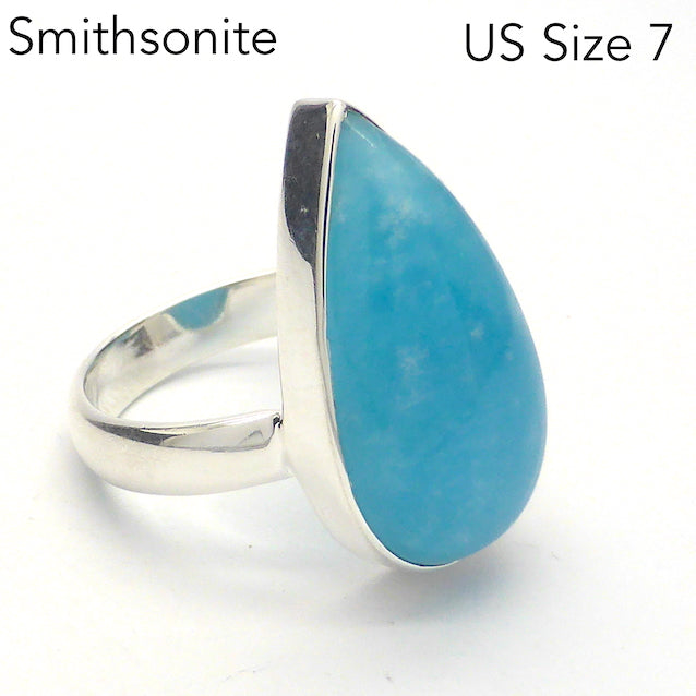 Smithsonite Ring, Sky Blue, Teardrop Cabochon, 925 Silver, r4
