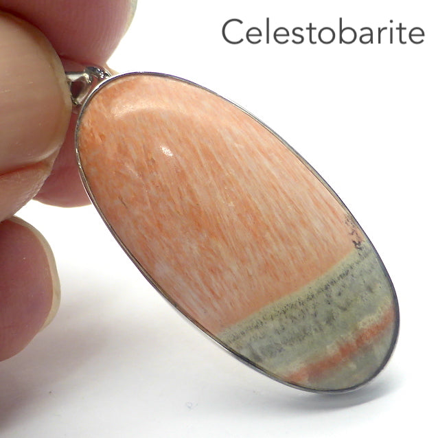 Celestobarite Pendant, Oval Cabochon, 925 Silver, r4