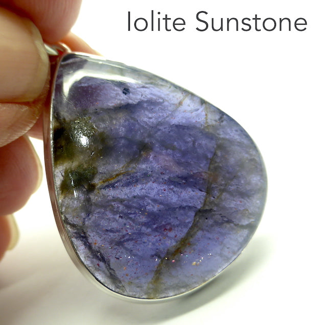 Iolite Sunstone Pendant, Teardrop Cabochon, 925 Silver, r4