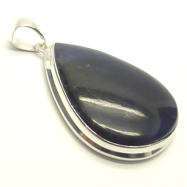 Iolite (Water Sapphire) with sparkling small gold inclusions of Hematite | rare |  Teardrop cabochon Pendant | 925 Sterling Silver | Open Back | Positive Optimism and guidance on your path | Genuine Gems from Crystal Heart Melbourne Australia since 1986