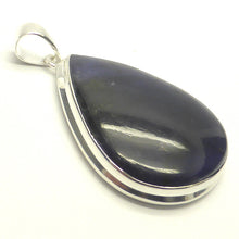 Load image into Gallery viewer, Iolite (Water Sapphire) with sparkling small gold inclusions of Hematite | rare |  Teardrop cabochon Pendant | 925 Sterling Silver | Open Back | Positive Optimism and guidance on your path | Genuine Gems from Crystal Heart Melbourne Australia since 1986