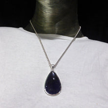 Load image into Gallery viewer, Iolite (Water Sapphire) with sparkling small gold inclusions of Hematite | rare |  Teardrop cabochon Pendant | 925 Sterling Silver | Open Back | Positive Optimism and guidance on your path | Genuine Gems from Crystal Heart Melbourne Australia since 1986