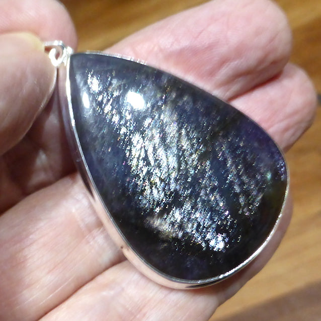 Iolite Sunstone Pendant, Teardrop Cabochon, 925 Silver, r6