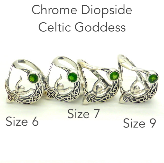Chrome Diopside Celtic Goddess Ring, 925 Silver