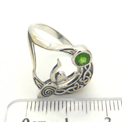 Chrome Diopside Ring | Vibrant Green Faceted Rounds |Spiral Goddess | Celtic Knotwork Crescent Moon  | 925 Sterling Silver | Simple Setting | US Size 6 7 or 9 | Genuine Gems from  Crystal Heart Melbourne Australia since 1986
