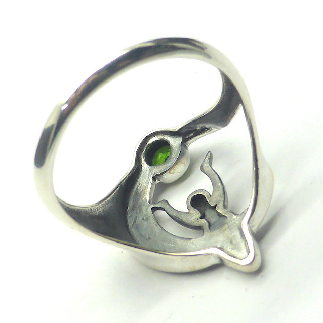 Chrome Diopside Ring | Vibrant Green Faceted Rounds |Spiral Goddess | Celtic Knotwork Crescent Moon  | 925 Sterling Silver | Simple Setting | US Size 6 7 or 9 | Genuine Gems from  Crystal Heart Melbourne Australia since 1986
