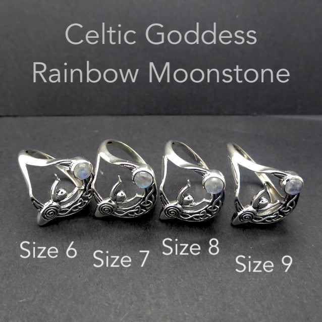 Moonstone Celtic Goddess Ring, 925 Silver