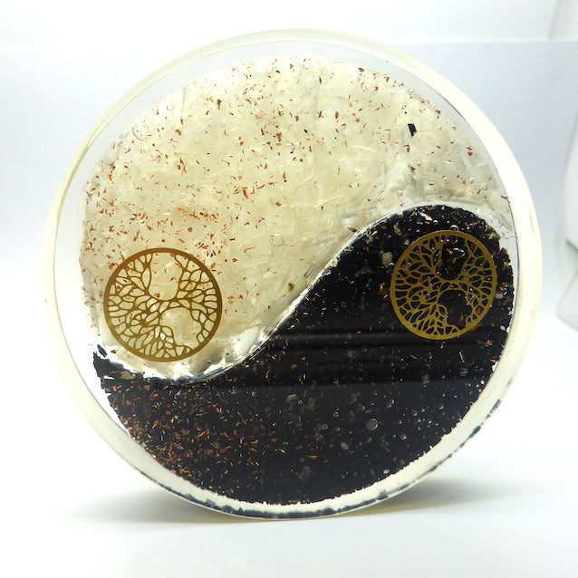 Large Orgonite Yin Yang Coaster with Black Tourmaline and White Selenite | The perfect representation of Universal Balance | Accumulate Orgone Energy | Harmony and Purifying Energies | Meditation | Crystal Heart Melbourne Australia since 1986