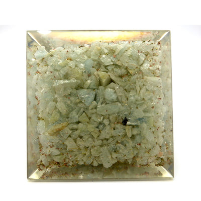 Orgonite Pyramid with Aquamarine Chips | Clear Crystal Point conduit in Copper Spiral | Accumulate Orgone Energy | Emotional flow and also strength | Crystal Heart Melbourne Australia since 1986