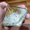 Orgonite Pyramid with Aquamarine Chips | Clear Crystal Point conduit in Copper Spiral | Accumulate Orgone Energy | Emotional flow and also strength | Crystal Heart Melbourne Australia since 1986