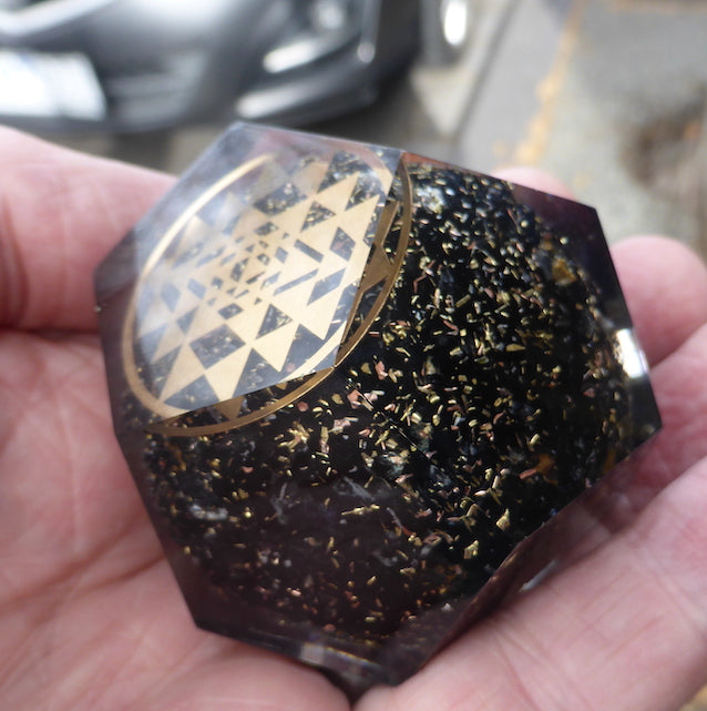 Orgonite Dodecahedron with Black Tourmaline & Sri Yantra Mandala