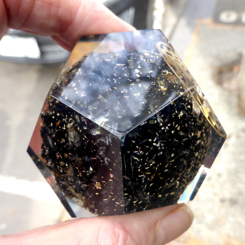 Orgonite Dodecahedron with Black Tourmaline & Sri Yantra Mandala