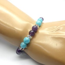 Load image into Gallery viewer, Amethyst and Blue Quartz Stretch Bead Bracelet | Fair Trade | Genuine Gems from Crystal Heart Melbourne Australia since 1986