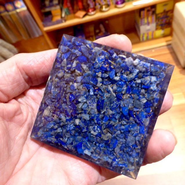 Orgonite Pyramid with genuine Lapis Lazuli | Clear Crystal Point conduit in Copper Spiral | Accumulate Orgone Energy | Meditation | Silent Mind | Inner Truth | Crystal Heart Melbourne Australia since 1986