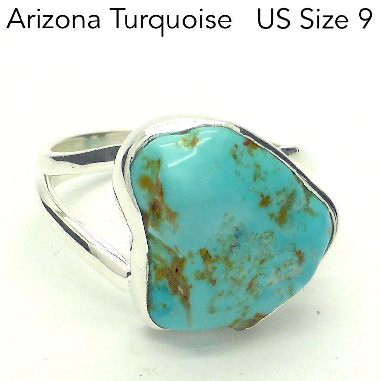 Turquoise Ring Arizona, Sleeping Beauty Mine | 925 Sterling Silver | US Size 9 |  AUS Size R 1/2 | Raw Nugget | Robin's Egg Blue | Quality Besel Setting | open back  | Genuine Gems from Crystal Heart Melbourne since 1986
